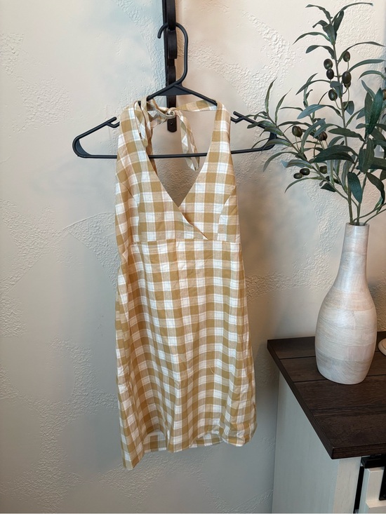 Promesa Dresses & Skirts - Promesa Yellow and White Plaid Halter Mini Dress
